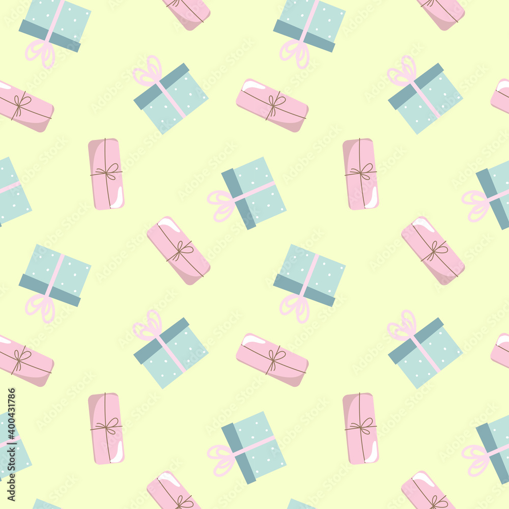 seamless pattern with gifts on a light background. print for the design of notebooks, fabric, wrapping paper, holiday cards. vector drawing for children. seamless pattern with gifts on a light background. print for the design of notebooks, fabric, wrapping paper, holiday cards. vector drawing for children.