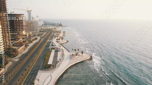Saudi Arabia, Jeddah Northern Corniche Drone Shot 4K Video