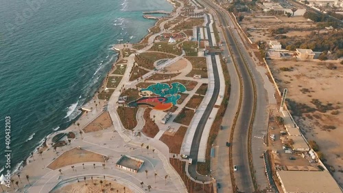 Saudi Arabia, Jeddah Northern Corniche Drone Shot 4K Video