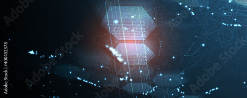 Quantum processing. Deep learning artificial intelligence. Future new technology  for business or science presentation