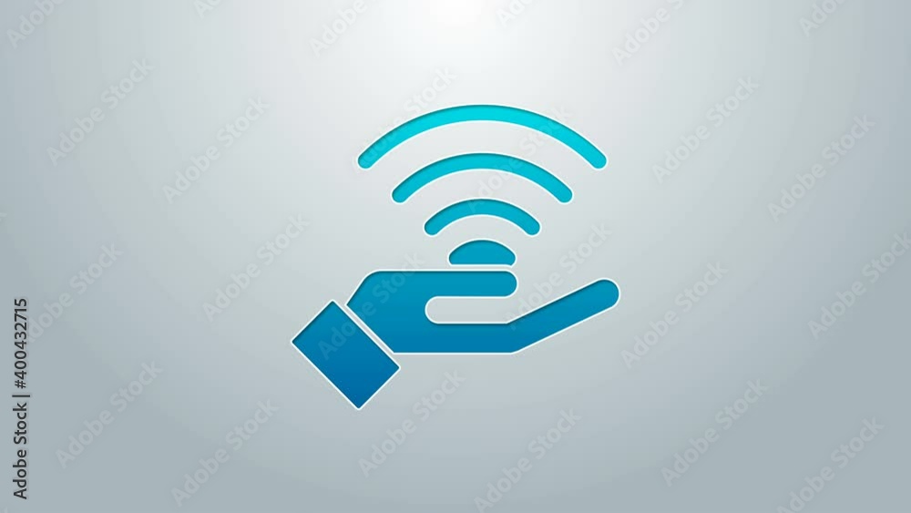 Blue line 5G new wireless internet wifi connection icon isolated on grey background. Global network high speed connection data rate technology. 4K Video motion graphic animation