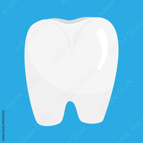 The white tooth is isolated on a blue background. Vector illustration for dentists, clean and healthy tooth..