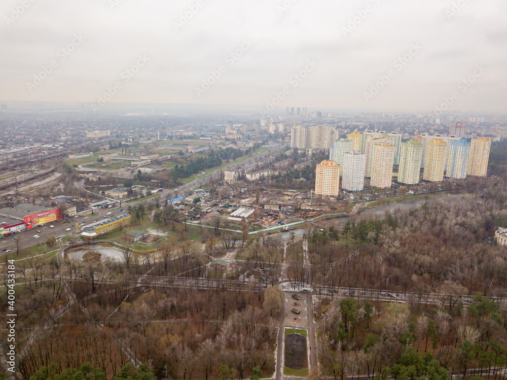 Aerial drone view. Residential area in Kiev.