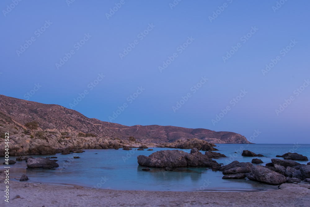 Sunset in the famous beach Kedrodasos, in south Crete