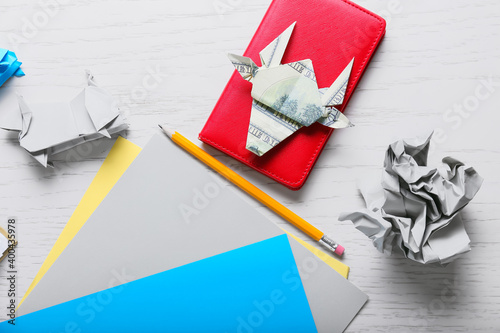Stationery and origami bull...