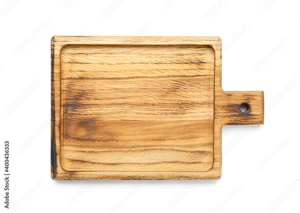 Fototapeta premium Wooden cutting board on white background