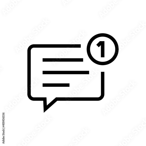 Aviso de nuevo mensaje. Logotipo con burbuja de habla con número 1 en círculo con lineas en color negro