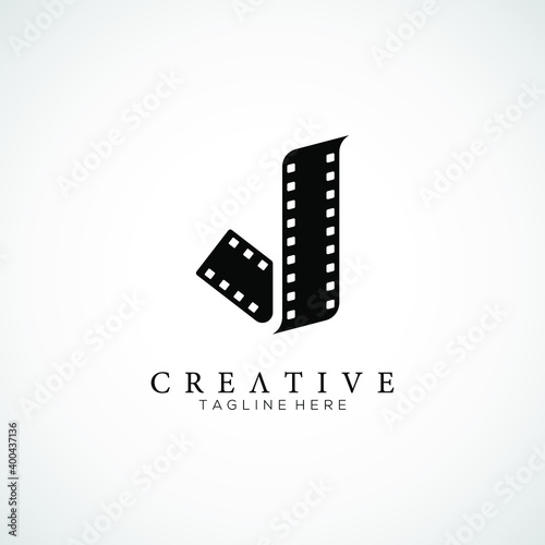 Elegant letter J logo for strip film vector illustration
