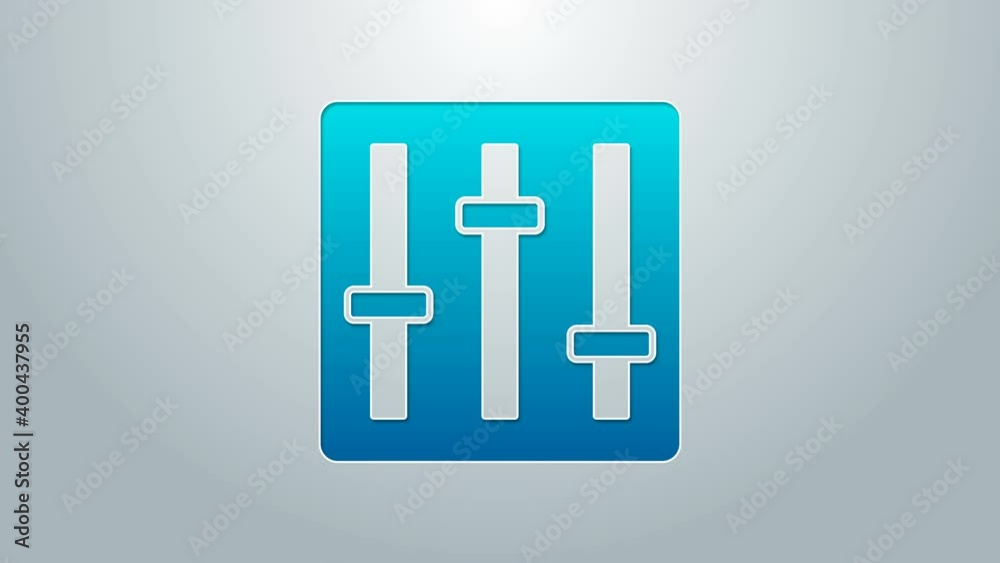 Blue line Sound mixer controller icon isolated on grey background. Dj equipment slider buttons. Mixing console. 4K Video motion graphic animation Blue line Sound mixer controller icon isolated on grey background. Dj equipment slider buttons. Mixing console. 4K Video motion graphic animation