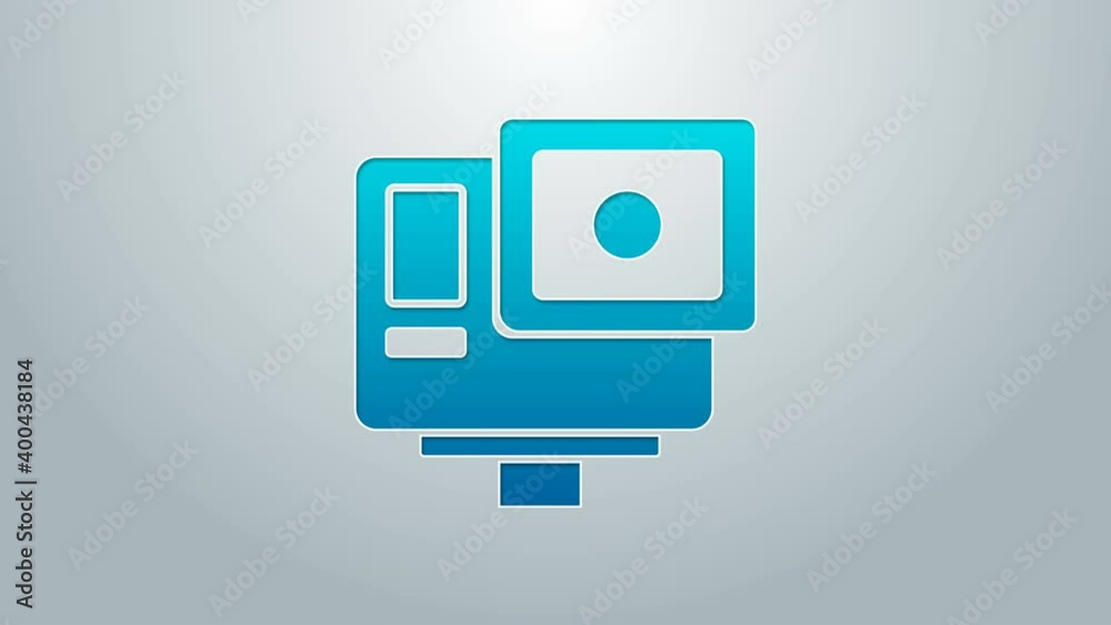 Blue line Action extreme camera icon isolated on grey background. Video camera equipment for filming extreme sports. 4K Video motion graphic animation Blue line Action extreme camera icon isolated on grey background. Video camera equipment for filming extreme sports. 4K Video motion graphic animation