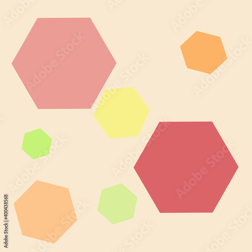 geometric pattern with multi-colored hexagons in soft colors on a modern beige background, can be used to decorate walls, banners, covers