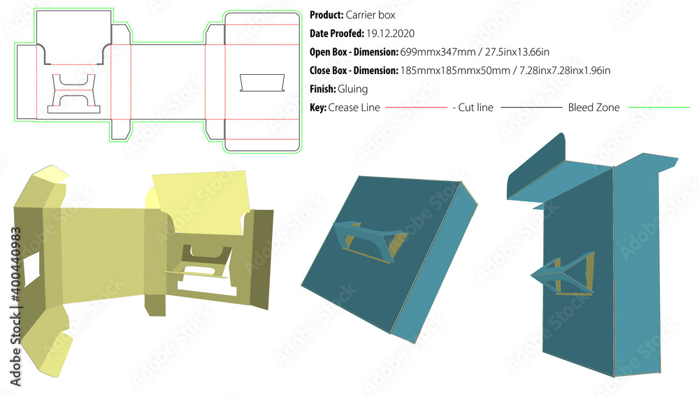 Carrier box packaging design template for any kind of product selflock gluing die cut - vector Carrier box packaging design template for any kind of product selflock gluing die cut - vector