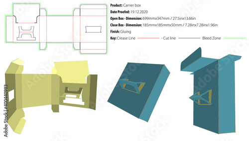 Carrier box packaging design template for any kind of product selflock gluing die cut - vector