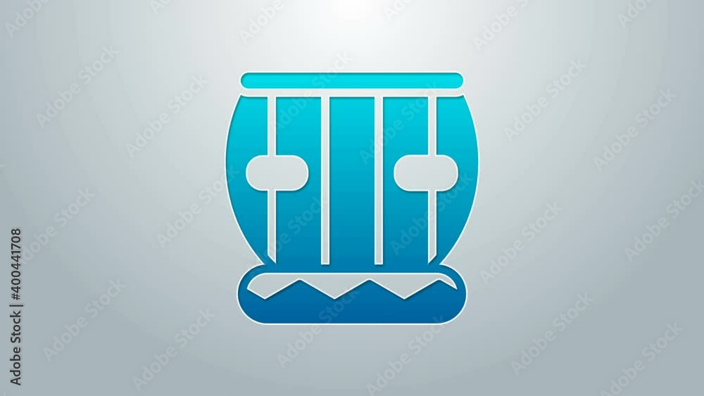 Blue line Indian musical instrument tabla icon isolated on grey background. 4K Video motion graphic animation
