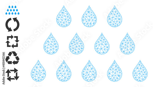 Mesh polygonal drops icon with simple symbols created from drops vector graphics. Carcass mesh polygonal drops. Linear carcass 2D network in vector EPS format.