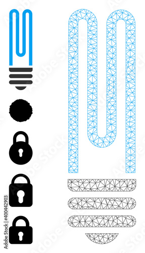 Mesh polygonal fluorescent bulb icon with simple carcass created from fluorescent bulb vector graphics. Carcass mesh polygonal fluorescent bulb. Linear frame flat mesh in vector EPS format.