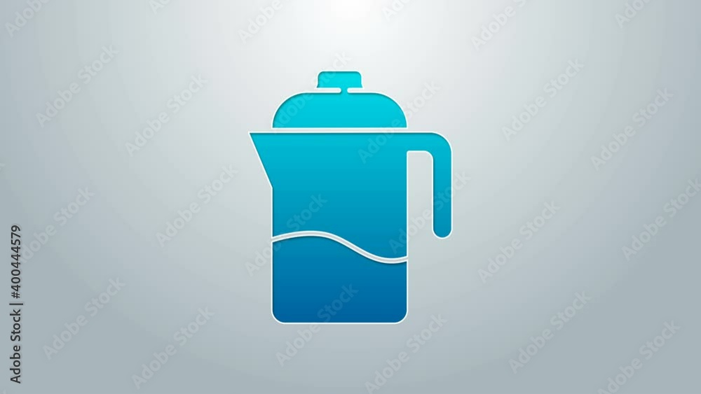 Blue line French press icon isolated on grey background. 4K Video motion graphic animation Blue line French press icon isolated on grey background. 4K Video motion graphic animation
