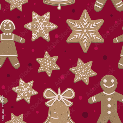 Vector Gingerbread Cookie Seamless Pattern