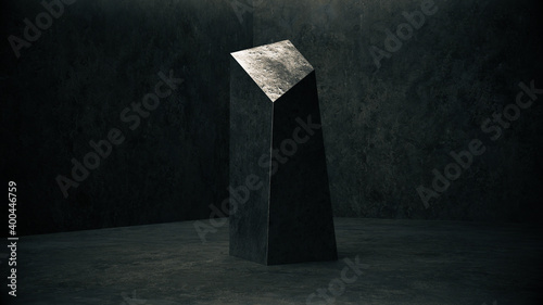 Sci Fi Modern Concrete Cement Futuristic Garage Empty Space whith metallic 
monolith, 3D Rendering illustration photo