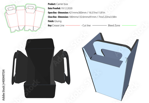 Carrier box packaging design template for any kind of product selflock gluing die cut - vector