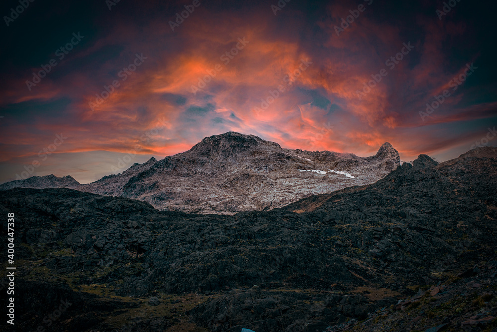 sunset in the mountains snow cold