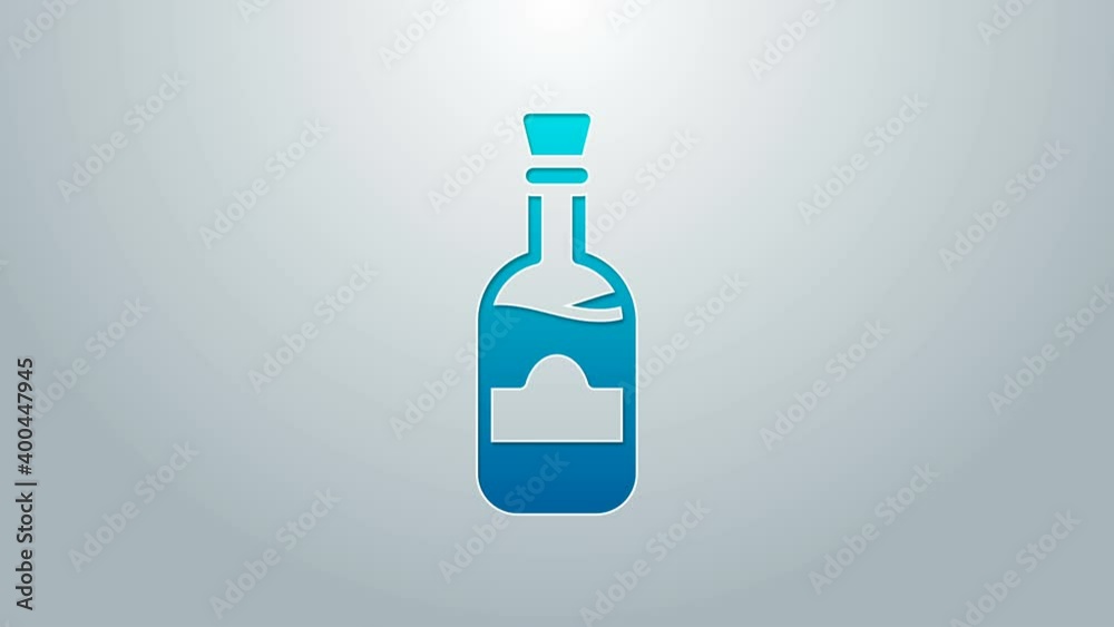 Blue line Bottles of wine icon isolated on grey background. 4K Video motion graphic animation Blue line Bottles of wine icon isolated on grey background. 4K Video motion graphic animation