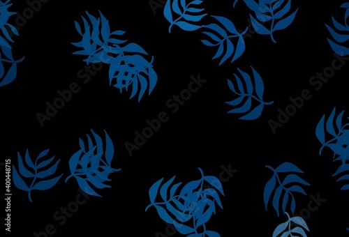 Dark BLUE vector elegant wallpaper with leaves.