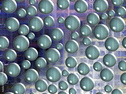 Blue green space, texture, design, abstract colorful balls blue glass balls