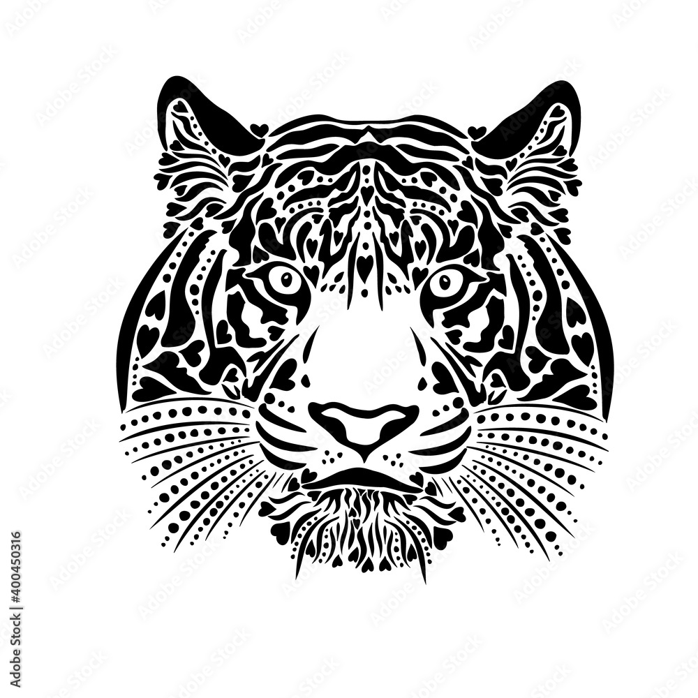 Fototapeta premium The tiger's muzzle is graphic. Vector illustration