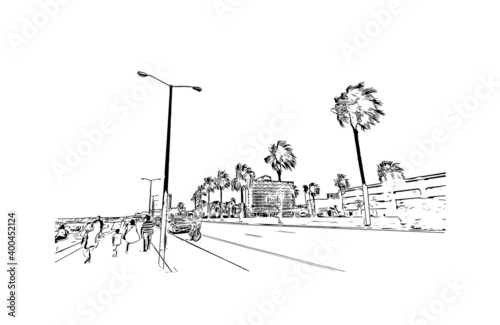 Building view with landmark of Corpus Christi is a Texas city on the Gulf of Mexico. Hand drawn sketch illustration in vector.