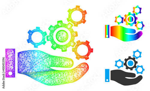 Spectral colored wire frame mechanics service, and solid spectral gradient mechanics service icon. Crossed frame flat net abstract symbol based on mechanics service icon,