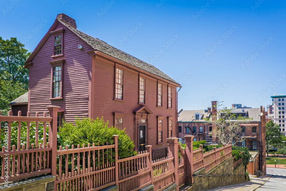 The Hopkins House, from the 18th century, is situated in College Hill historic district in Providence, Rhode Island