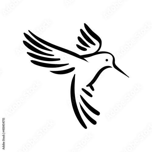 Colibri hummingbird flying bird line style logo illustration