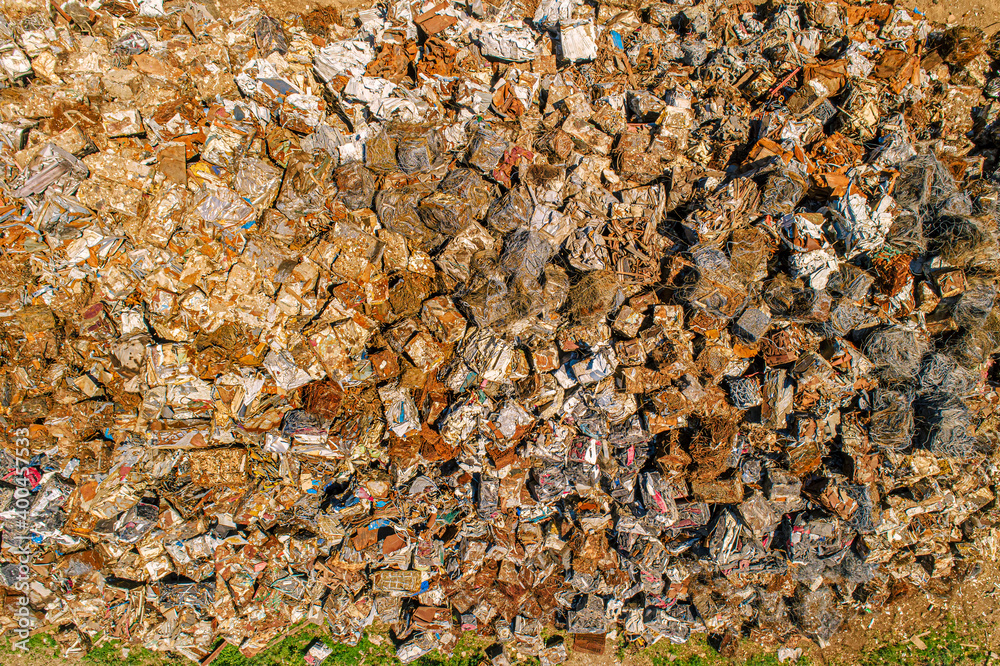 Aerial View of Industrial Metal Recycling and Processing Facility and stockyards. Aerial View of Industrial Metal Recycling and Processing Facility and stockyards.