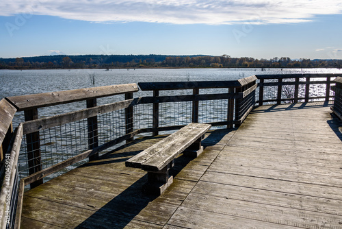 Nisqually Estuary Boardwalk Trail on a sunny fall day, Nisqually National Wildlife Refuge, Washington State 