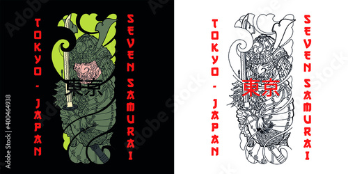 Japanese slogan with samurai Translation: "Tokyo." Vector design for t-shirt graphics, banner, fashion prints, slogan tees, stickers, flyer, posters and other creative uses