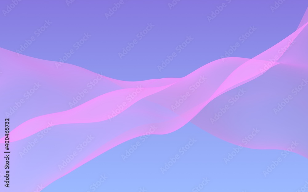 Obraz premium Pink wave on blue sky abstract background. Fluttering pink scarf. Waving on wind pink fabric. 3D illustration