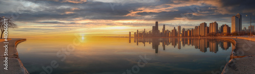 Panoramic Chicago Skyline Cityscape at night  and  blue sky with cloud, Chicago, United state