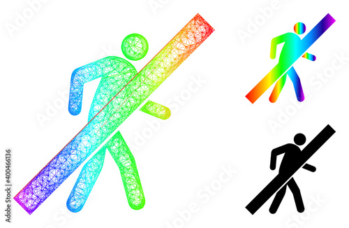 Spectral colored net no walking man, and solid spectral gradient no walking man icon. Linear frame flat net abstract symbol based on no walking man icon, created with crossing lines.