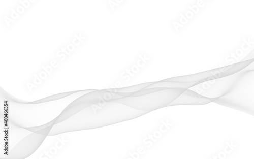 White abstract background. Fluttering white scarf. Waving on wind white fabric. 3D illustration