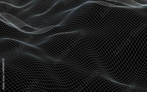 Abstract landscape background. Cyberspace gray grid. hi tech network. 3D illustration