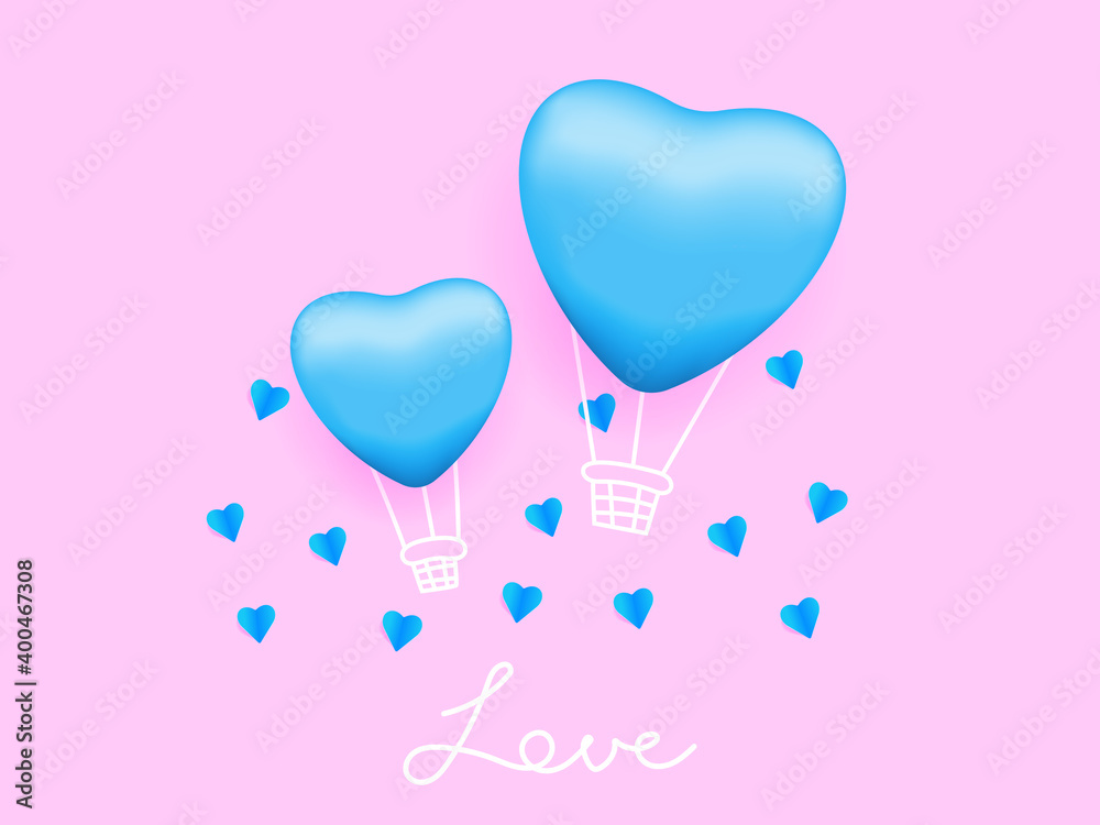 love in the air, heart shape balloon with pink background