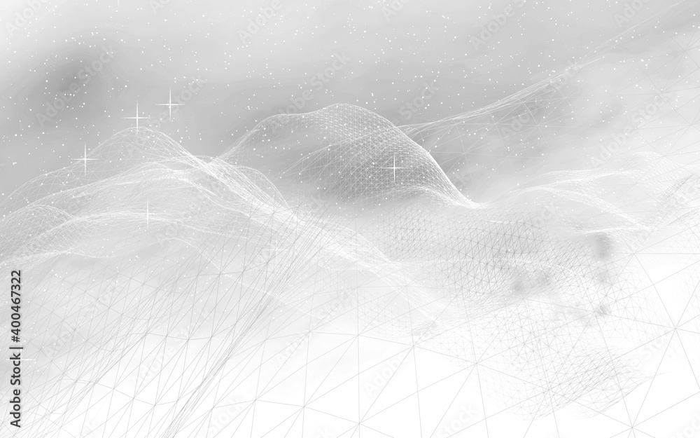 Obraz premium White abstract background. Hi tech network. Cyberspace grid. Outer space. Starry outer space texture. 3D illustration