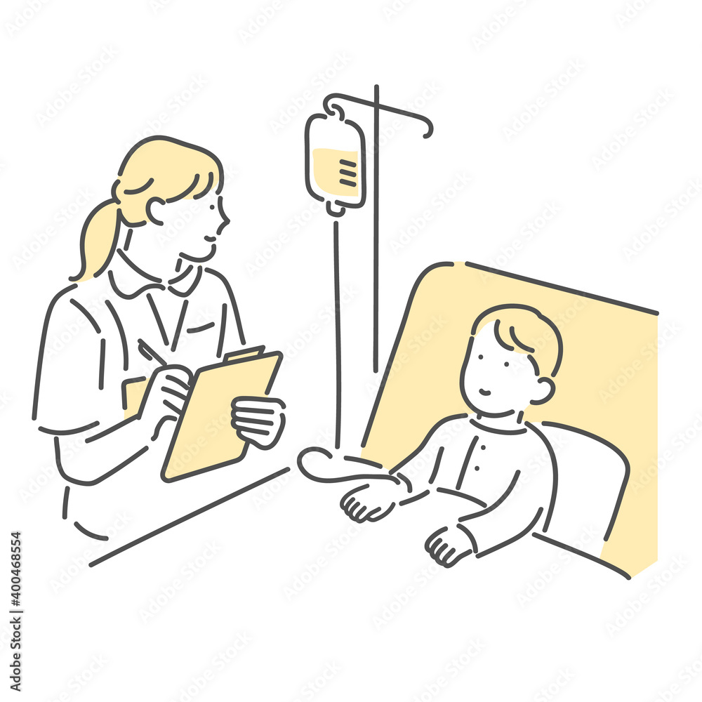 病気の子どもの容態をチェックする看護師のイラスト素材