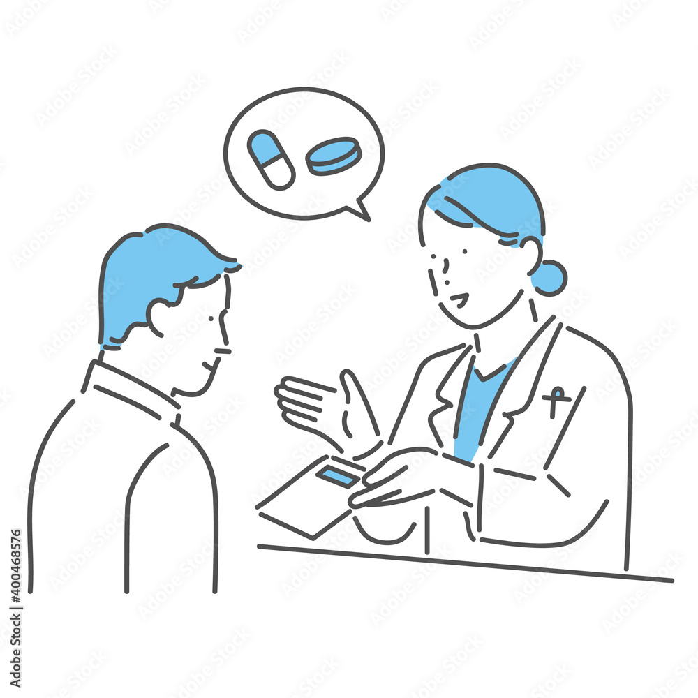 薬剤師から薬の説明をうける患者のイラスト素材 Stock Vector Adobe Stock