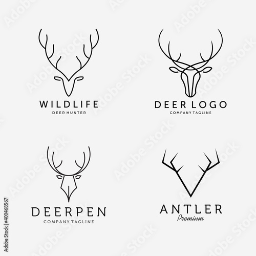 Set of Line Art Deer Hunt Logo Vector Illustration Design Icon Simple Sign