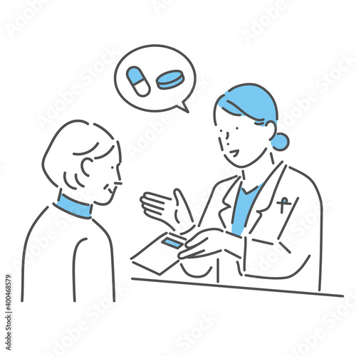 薬剤師から薬の説明をうける患者のイラスト素材