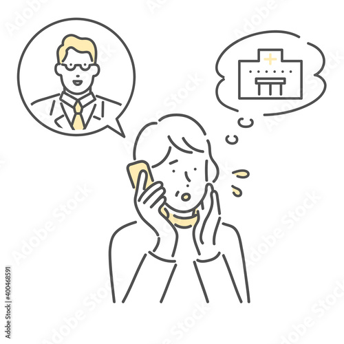 病院の相談窓口に電話をするシニアのイラスト素材