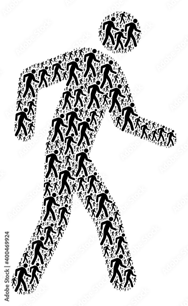 Repeating collage from pedestrian. Flat vector pedestrian collage is designed with random self pedestrian pictograms.