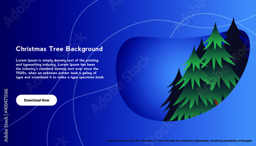a banner design for a website with a Christmas theme. green christmas tree. blue background color.